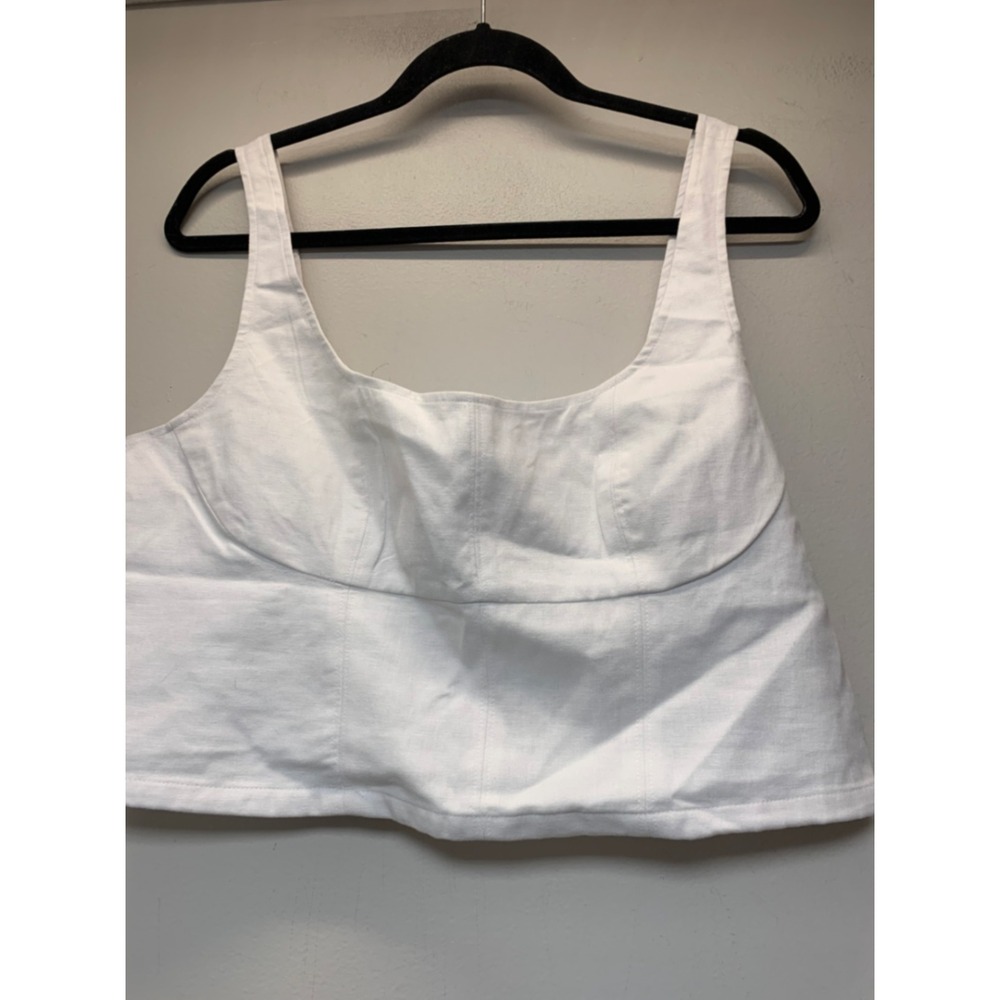 Banana Republic Linen Blend Crop Top Women 12 White Excellent Smocked Back